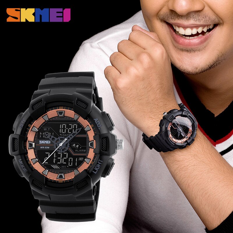 SKMEI 1189 Men Sport Digital Wristwatches Chronograph Alarm Clock Outdoor Full Black Dual Time Display Watches