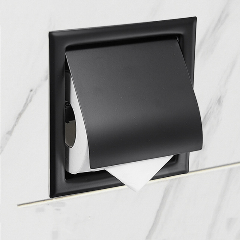 Scatola porta fazzoletti da parete per Hotel a scomparsa porta carta igienica da incasso in acciaio inossidabile 304 porta carta igienica a doppio rotolo: black1