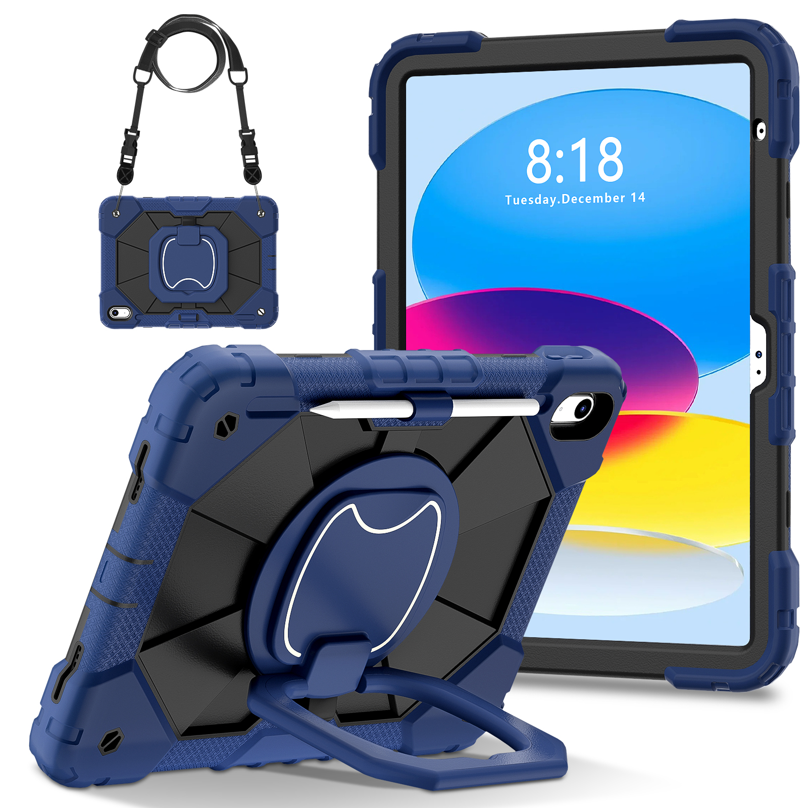 Étui de protection pour tablette adapté pour iPad A16 11Th (2025)/Ipad 10.9 10Th (2022) avec support de sacoche, 12 couleurs disponibles: 12.4 / Marine