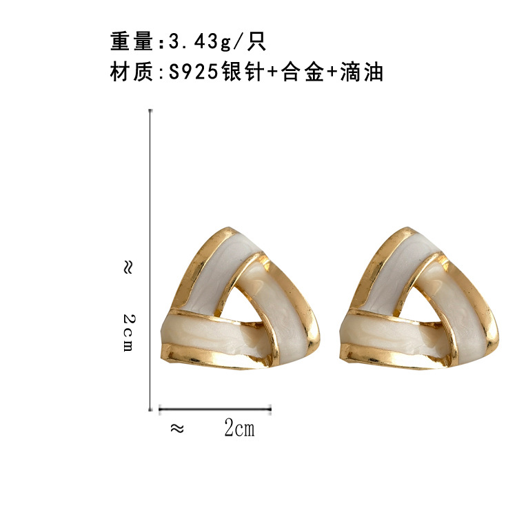 Korean Style Triangular Geometric Earrings Clip on Simple Enamle Hollow Out White Triangle Ear Clip Earrings Without Piercing