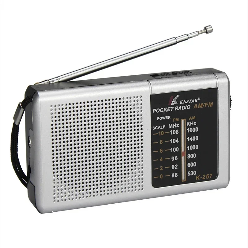 Nuovo AM FM Mini radio portatile a due bande Radio a onde complete alimentata a batteria Altoparlante incorporato Radio di emergenza esterna per anziani: Argento
