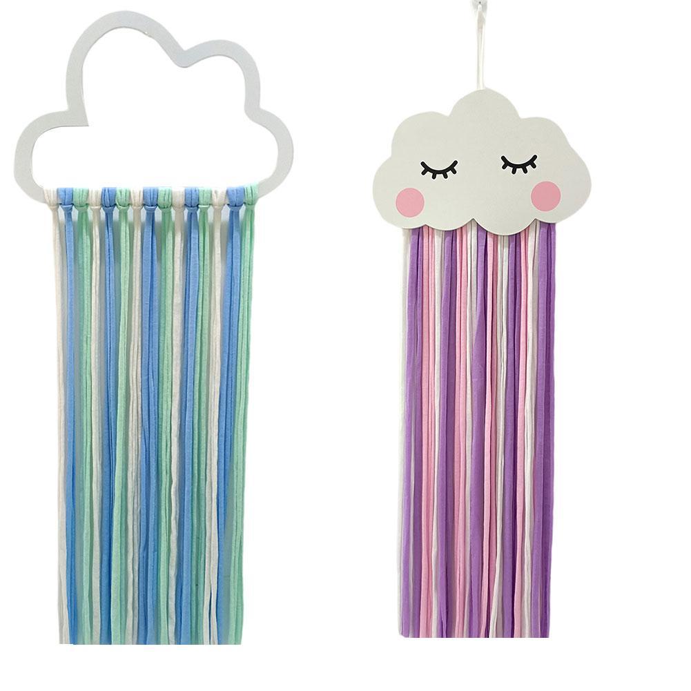 Clouds Rainbow Wall Hanging Decor Storage Belt For Girls Hair Clips Barrette Hairband Hanging Organizer Strip Holder Ornament