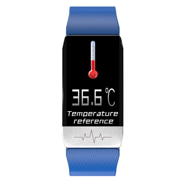 Nyeste kropstemperatur og ekg-skærm erhverv smart ur  t1 sport fitness tracker til mænd kvinder ur termomete: Blå