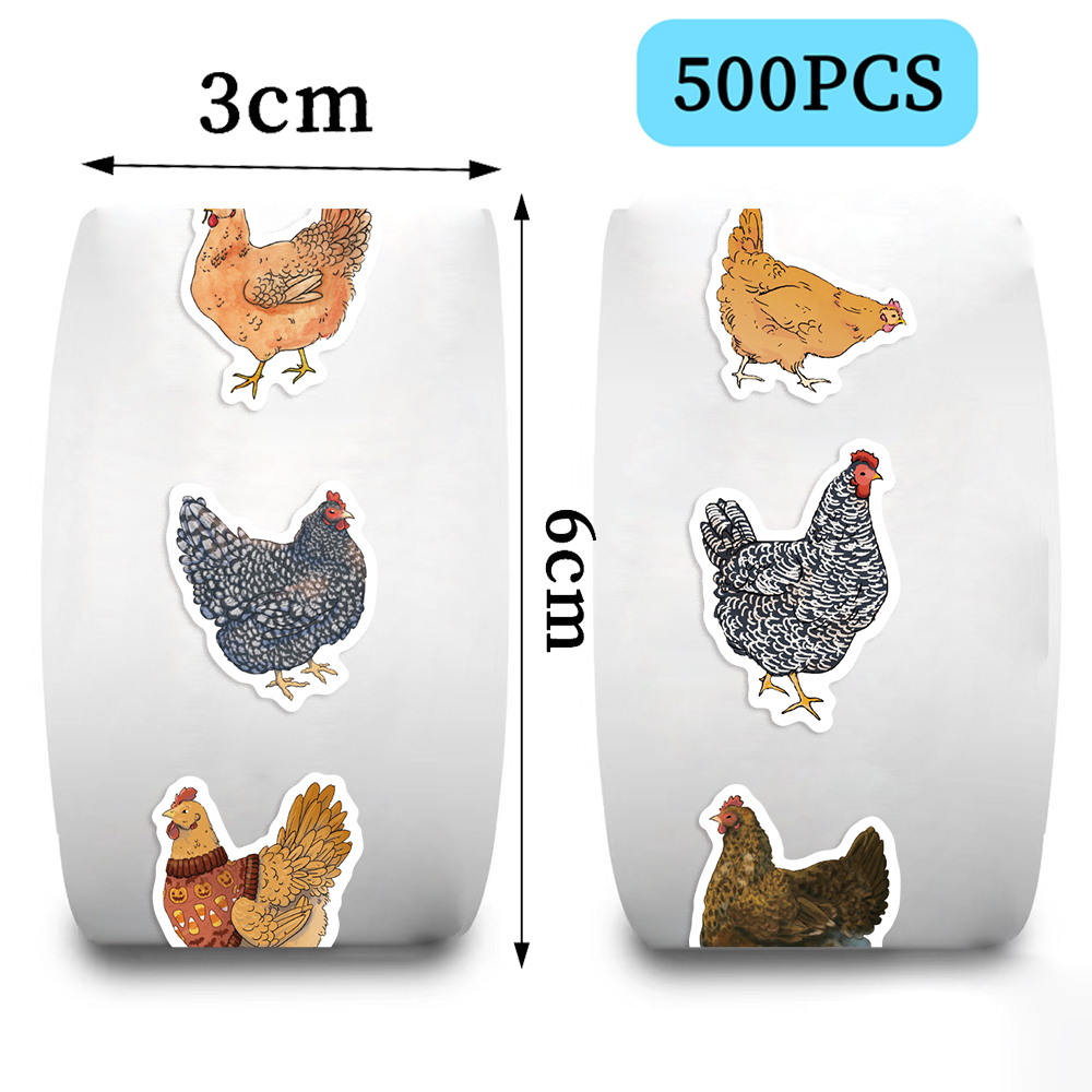 500 Stück Huhn, Henne, Tiere, Rollenaufkleber für Wasserflaschen, Laptop, Kühlschrank, Gepäck, Computer, Karikatur, lustige Aufkleber
