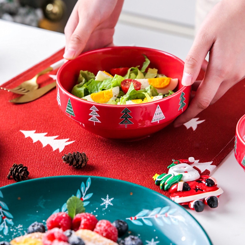 Christmas Cup Bowl Mug Christmas Party Tableware Set Porcelain Breakfast Plates Dishes Noodle Bowl Coffee Mug Tableware