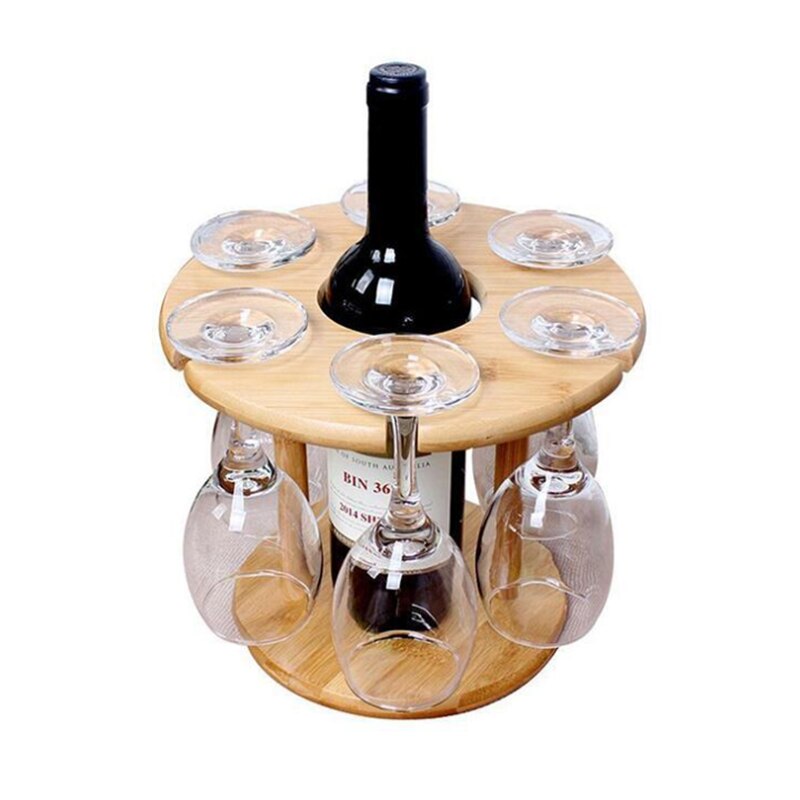 Tabletop Wein Gestell und Stemware Organizer-Hält 1 Flasche und 6 Gläser Holz Lagerung Regal