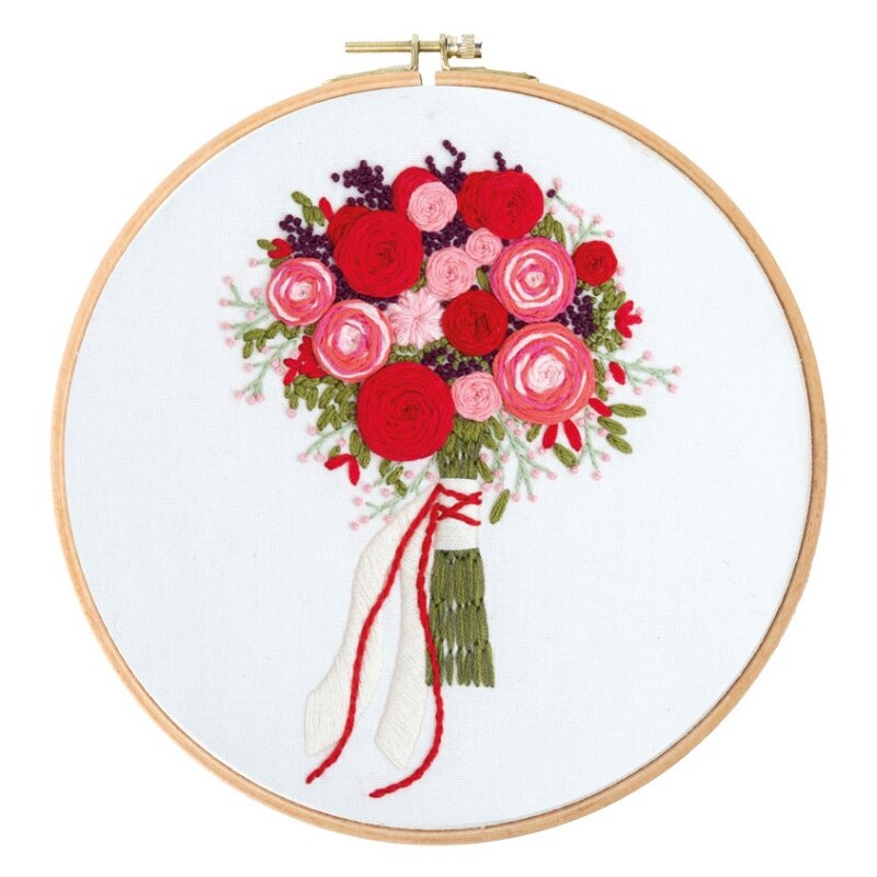 DIY Stamped Embroidery Starter Kit Handmade Embroidery Bouquet Material Package Embroidery Cloth Color Threads Tools Kit: A2