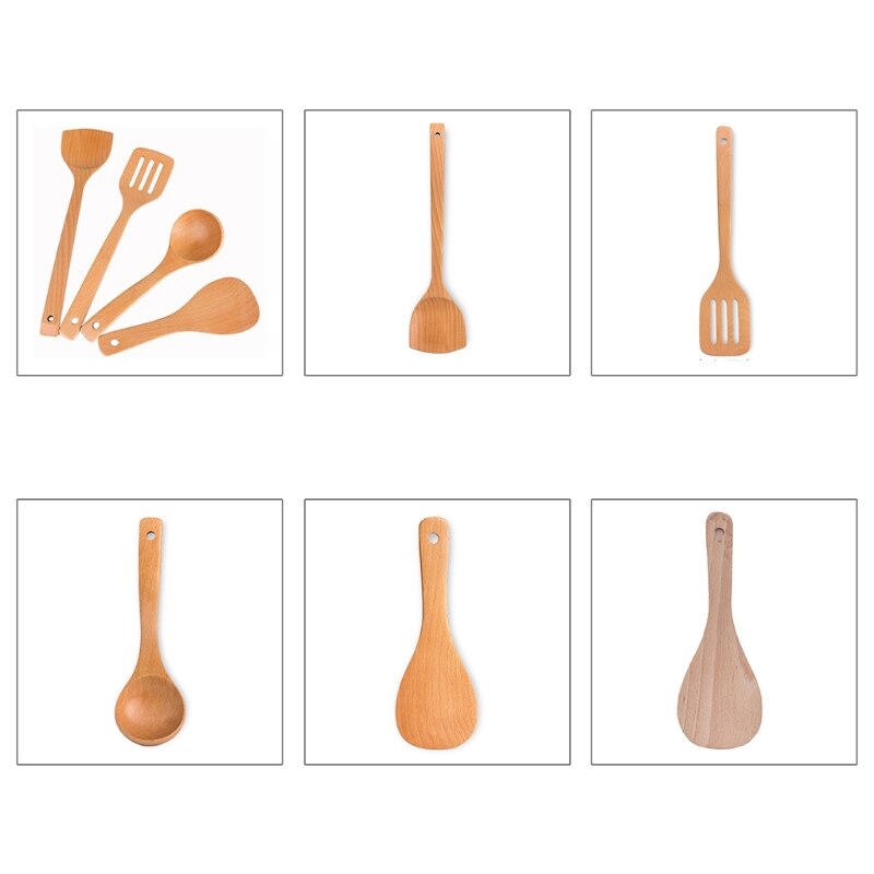 Utensilios de cocina de madera, juego de utensilios de cocina, cuchara de madera Natural, espátula, arroz, sopa, duraderos, sin costuras, antiadherente