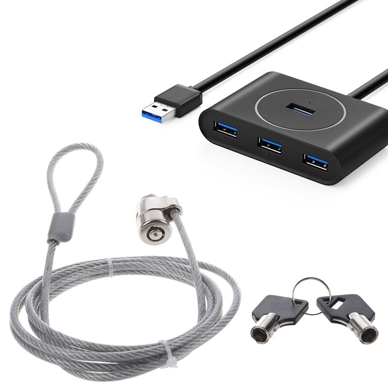 2 Pcs Accessories: 1 Pcs Laptop Key Lock Security Cable Lock & 1 Pcs USB 3.0 Hub 4 Port USB 3 Data Hub, with 3 FT Extension Cabl