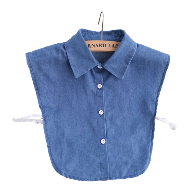 Vrouwen Meisjes Denim Stof Afneembare Half-Shirt Blouse Effen Kleur Revers Valse Nep Kraag Verstelbare Kleding Trui 85WB: Default Title