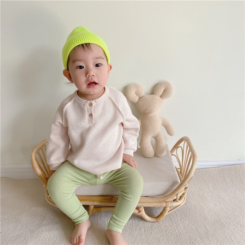 Baby Peuter Kind Sweatshirt Knop Top Baby Kleding Jongens Kleding Pasgeboren Baby Jongen Meisje Katoen Geribbelde T-shirt Lange Mouw