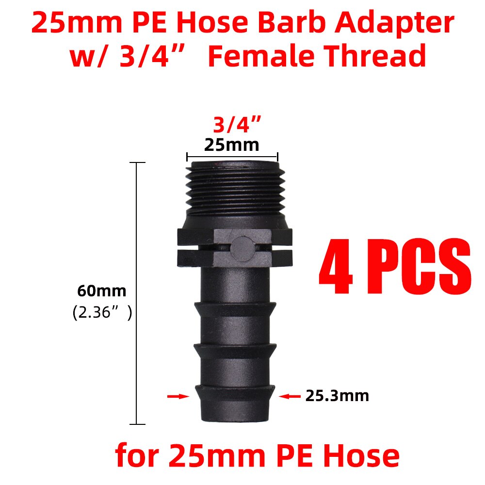 4PCS 1/2" 3/4" Male Female Thread Connector to 16/20/25mm Barb Adapter PE Tubing Joints Garden Drip Irrigation Coupling Fittings: I-4PCS
