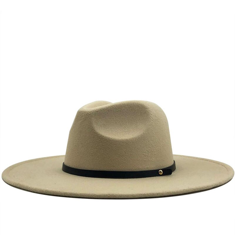 Wool Fedora Hat Hawkins Felt Cap Wide Brim Ladies Trilby Chapeu Feminino Hat Women Men Jazz Church Godfather Sombrero Caps: beige