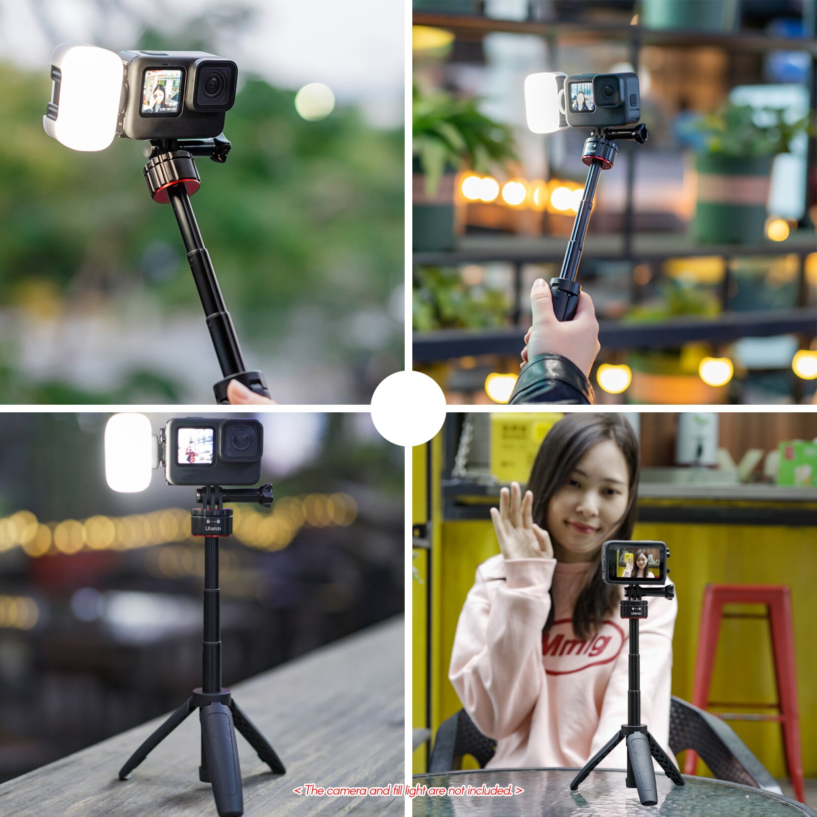 ULANZI MT-31 Mini Tripod 3 Sections Extendable Selfie Stick Handle with Magnetic Absorption Base Screw for Action Cameras Vlog