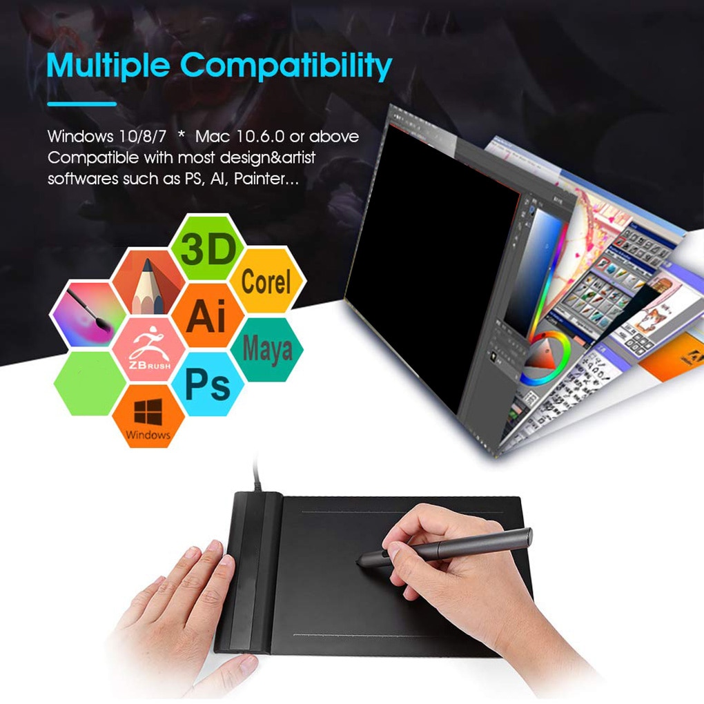 VEIKK – tablette graphique S640, 6x4 pouces, Ultra fine, noire, pour dessin Digital OSU, avec stylet passif, 8192 niveaux de pression