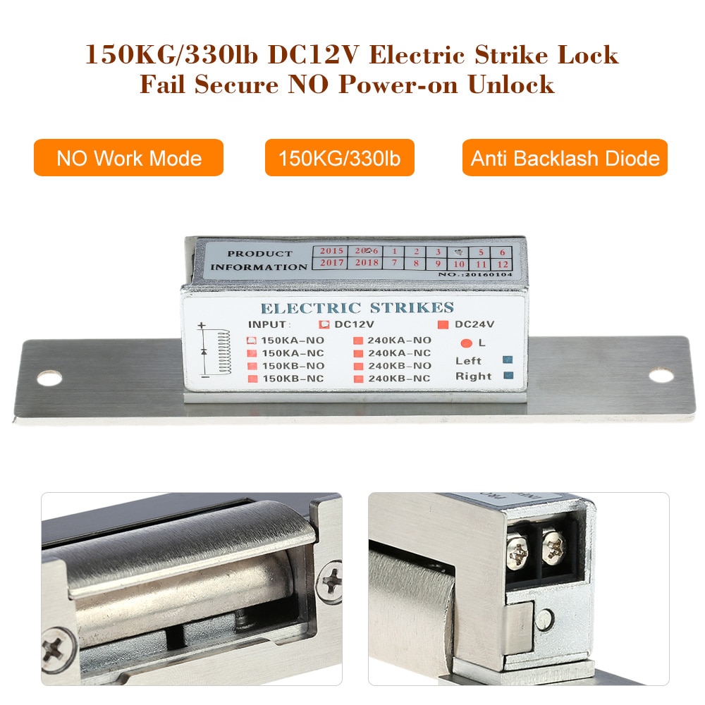 Stainless Steel 150KG/330lb Electronic Door Lock Electric Strike Lock DC12V Magnetic Induction Door Entry Access Control System