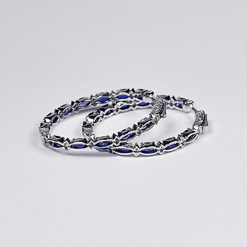 Huitan Luxury Blue Zircon Hoop Earrings for Women Delicate Daily Wearable Accessories Dance Party Female Earring Jewelry