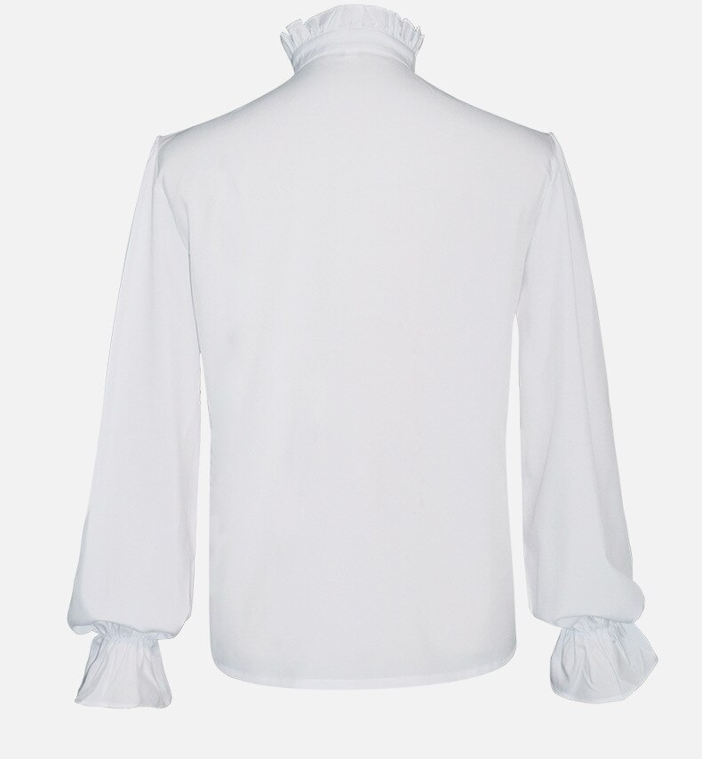 Camisa Medieval de estilo victoriano para hombre, ropa gótica con volantes blancos, cuello levantado, manga farol, Vintage, Top, , banquete, uso diario