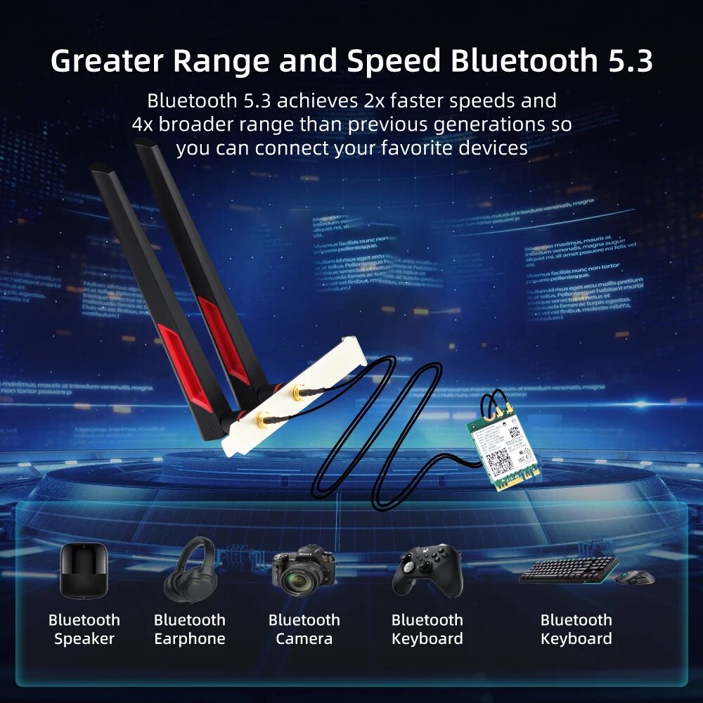 Adattatore wireless WiFi 6E AX210 M.2 2.4G/5G/6GHz Bluetooth 5.3 Wi-Fi 6 AX210NGW NGFF 10DBI Set di antenne per desktop/PC Win10/11