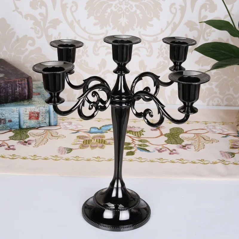Candelabros de Metal europeos, decoraciones de boda de Navidad altas Retro antiguas, candelabros dorados y plateados, 1 ud.: Negro