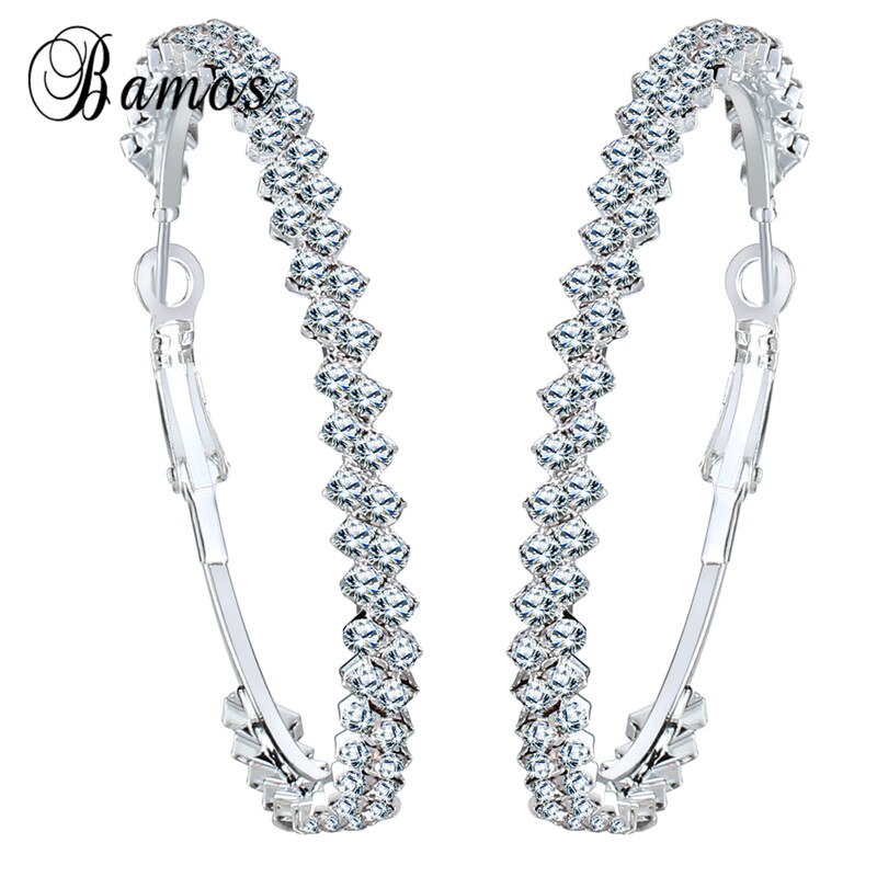 Bamos Simple Geometric Hoop Earrings For Women Luxury White Rhinestone Circle Earrings Wedding Crystal Jewelry