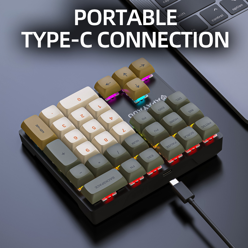 APAYADO-K33 Mini teclado numérico, eixo mecânico azul, RGB,PBT Keycaps, apto para o governo, engenharia, impostos, K33
