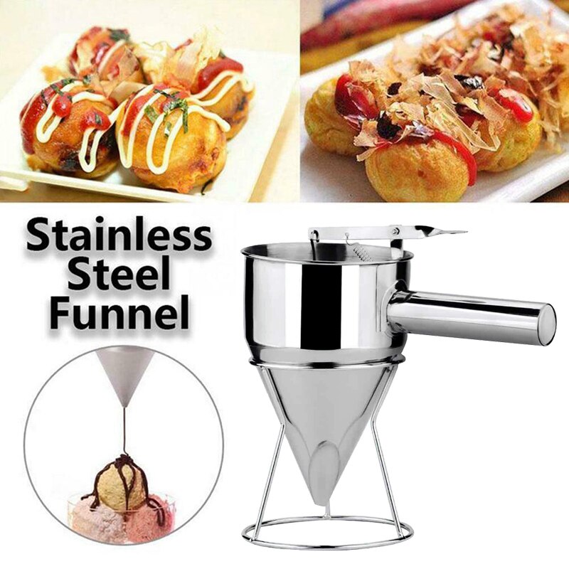 Stainless Steel Pancake Batter Dispensers Donut Cupcake Batter Dispenser Funnel Pancake Maker Helper Rack Spring-loaded Handle