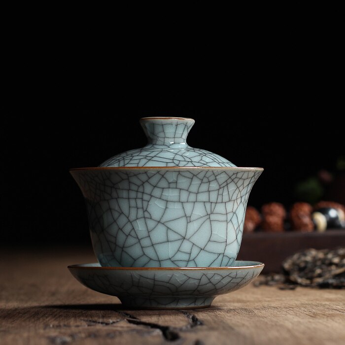 [grandness] kinesisk ge ovn longquan celadon porcelæn gaiwan kina tekopper og te skål keramisk 155ml knitre glasur tekande: -en