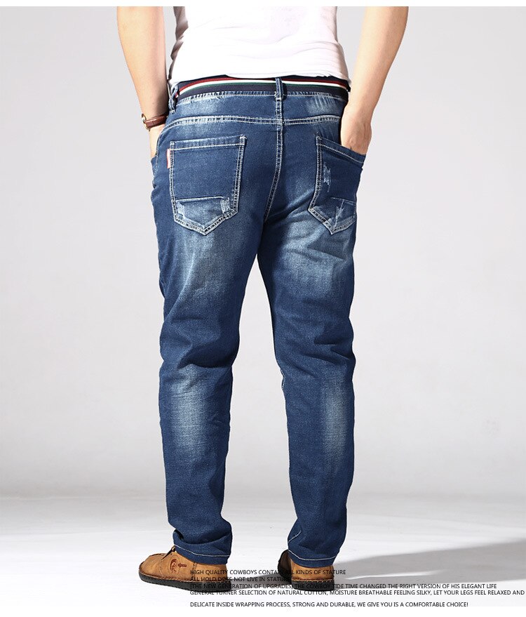 Jean grande taille élastique pour homme, pantalon ample, droit, extensible, bleu Denim, grande taille 8XL, printemps automne