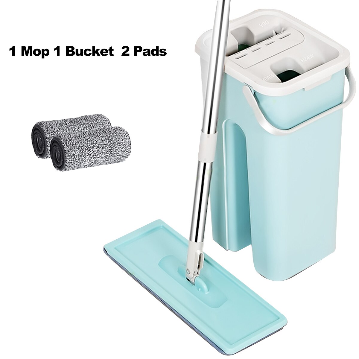 Fregona plana y cubo Manos libres escurridor, mopa para limpiar el piso, mopa de cocina doméstica de uso doble, para limpiar el piso s: Type A (2X Pads)