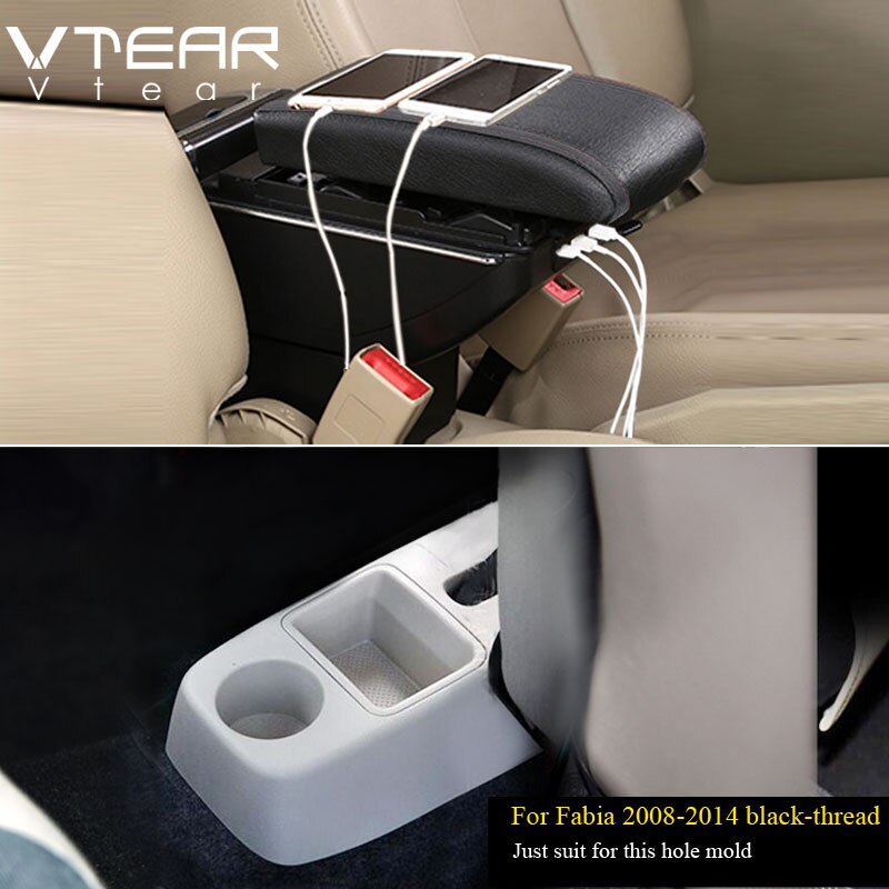 Vtear Für Skoda Fabia Auto armlehne leder Arm Rest usb-schnittstelle lagerung Kasten Styling center konsole zubehör dekoration: 2008-2014 Schwarz