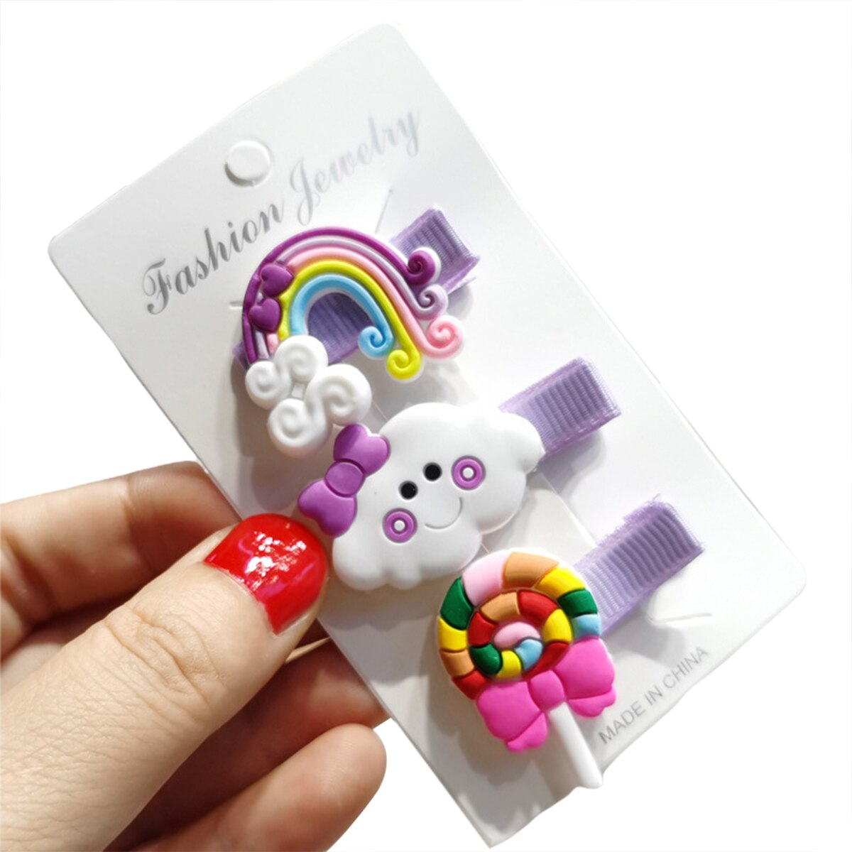 3Pcs/Set Children Baby Girl Toddler Cartoon Lollipop Rainbow Cloud Shape Hair Clip Mini Barrettes Party Kids Hairpins