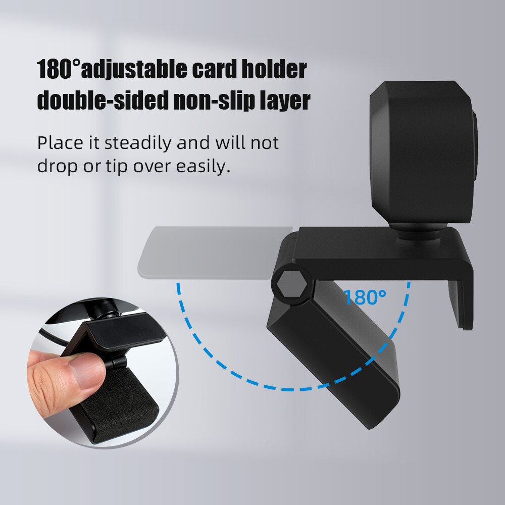 Webcam Full HD com Mic, Mini Câmera de Computador, USB, Flexível, Rotativa, Laptop, Desktop, Educação Online, 1080P