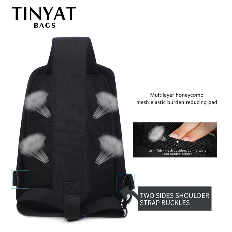Tinyat Mannen Anti-Diefstal Schoudertas 7L Mannen Borst Bag Fit 9.7 Inch Ipad Korte Trip Zwarte Tas multi Zakken Messenger Bag T613