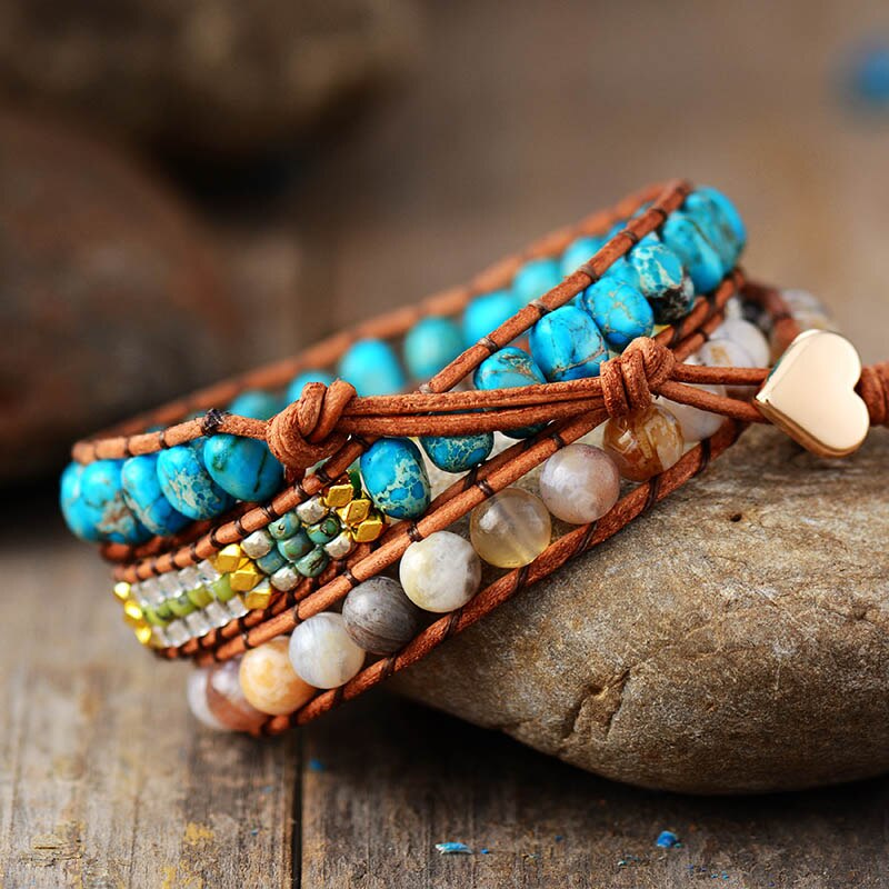 Exquisite Multi Strand Leather Wrap Bracelets W/ Natural Stone Beads Bracelet Bijoux Bohemian Seed Beads Jewelry A+++++