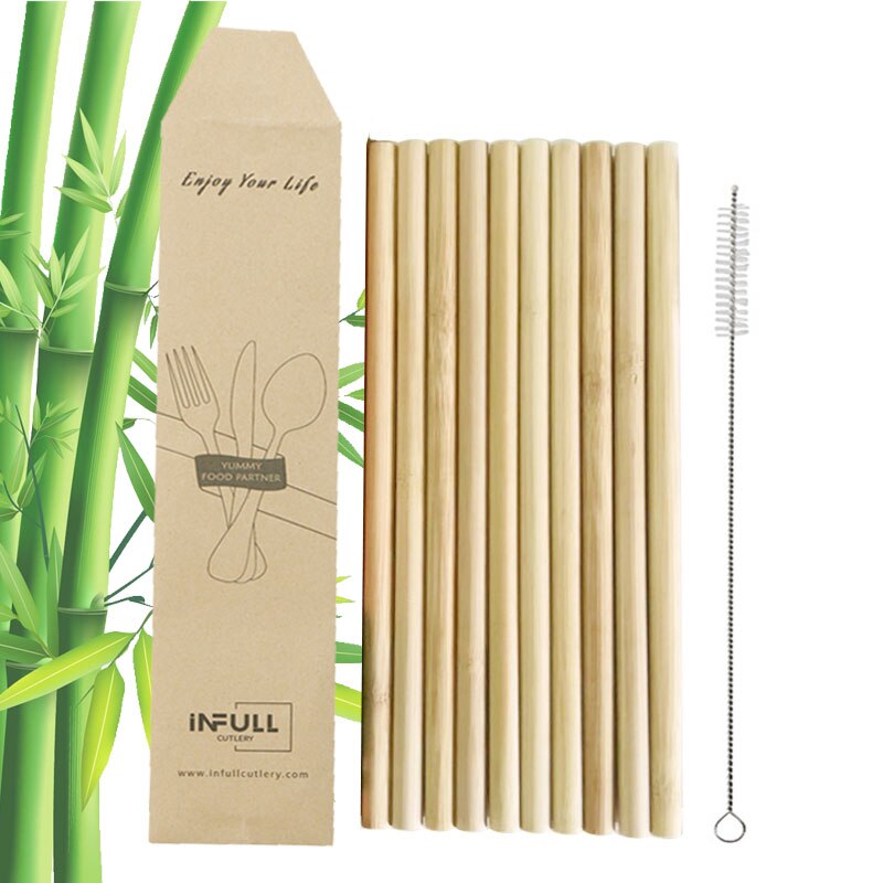 10Pcs/Set Natural Bamboo Reusable Drinking Straws Eco-friendly Party Bar Straws Reusable Accessory Cocktail Straw Steel Tools