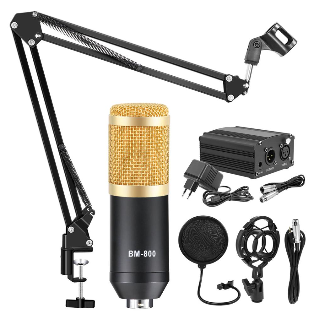 Juego de micrófono condensador bm800 Bm 800, soporte de brazo largo, Karaoke, filtro, Phantom Power: Gold Kit B