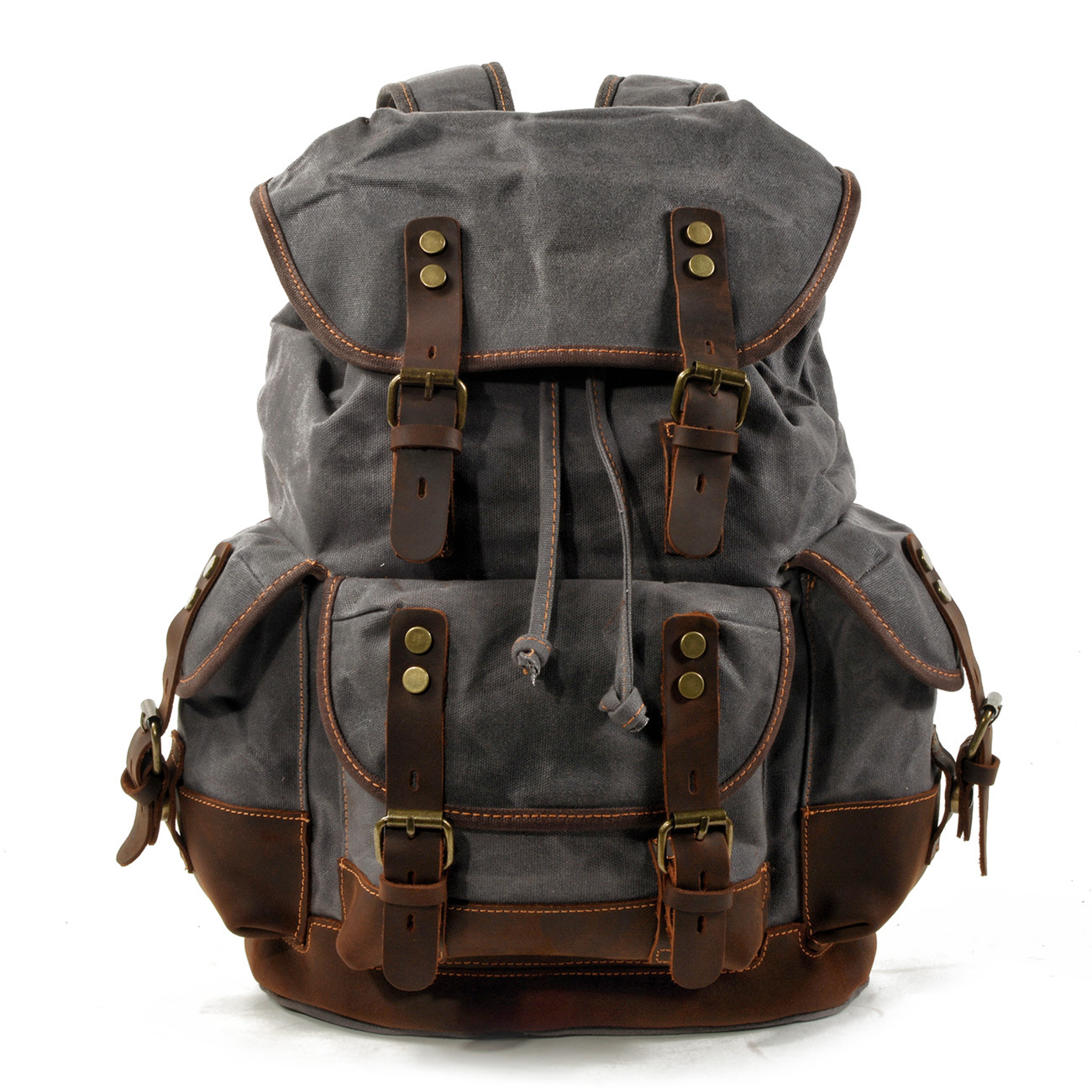 Ombro ao ar livre dos homens saco de estudante casual mochila de viagem de grande capacidade saco de escalada de couro de lona: CINZA