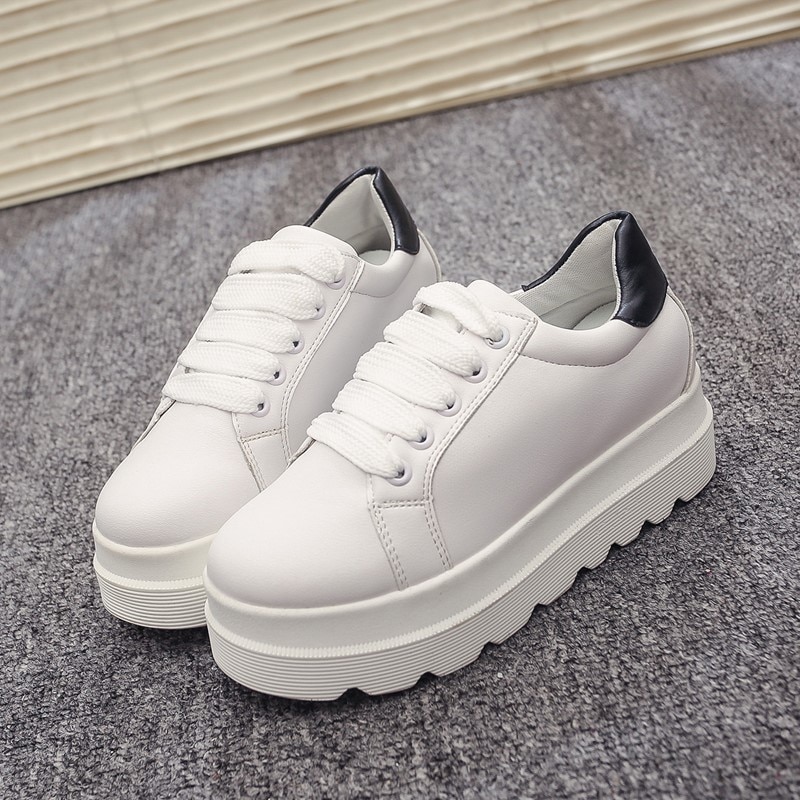 Women Sneakers Autumn Heels Women White Casual Shoes Lace-Up Women Shoes Platform Flats High top Women Shoes