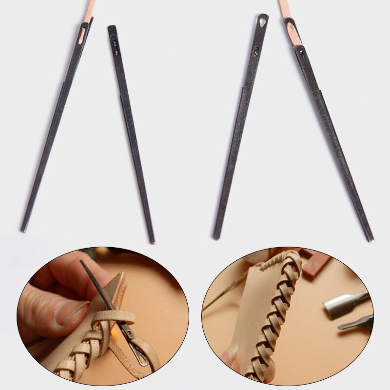 Aguja de tejer de cuero para cordones de cuero, doble agujero, aguja de encaje, aguja de coser a mano, herramienta de artesanía de costura de cuero DIY