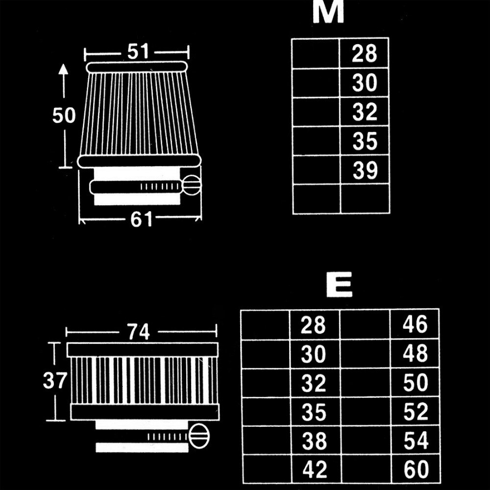 Filtre conique universel et pince | Moto Atv Pit Dirt Pocker Bike Pod filtre à Air 6 tailles disponibles