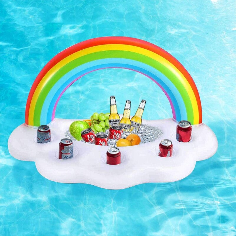 35inch Swimming Pool Floating Holder Inflatable Pool Float Table Outdoor Water Play Supplies Rainbow Pool Drink Holder