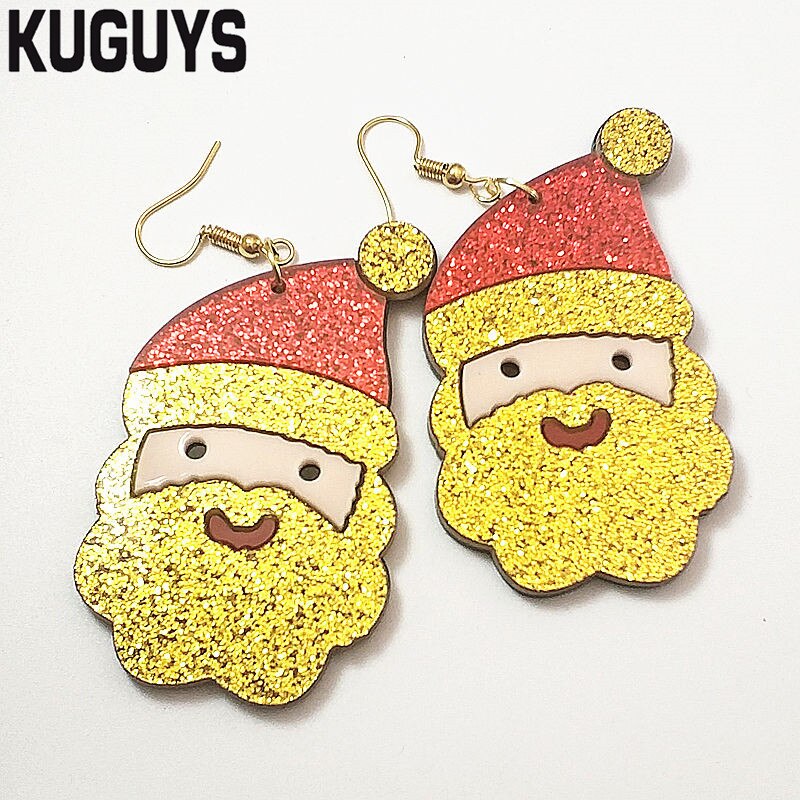 Kuguys 8 estilo natal 2021 mulheres brincos árvore boneco de neve acrílico glitter colorfuls presente papai noel na moda meninas jóias