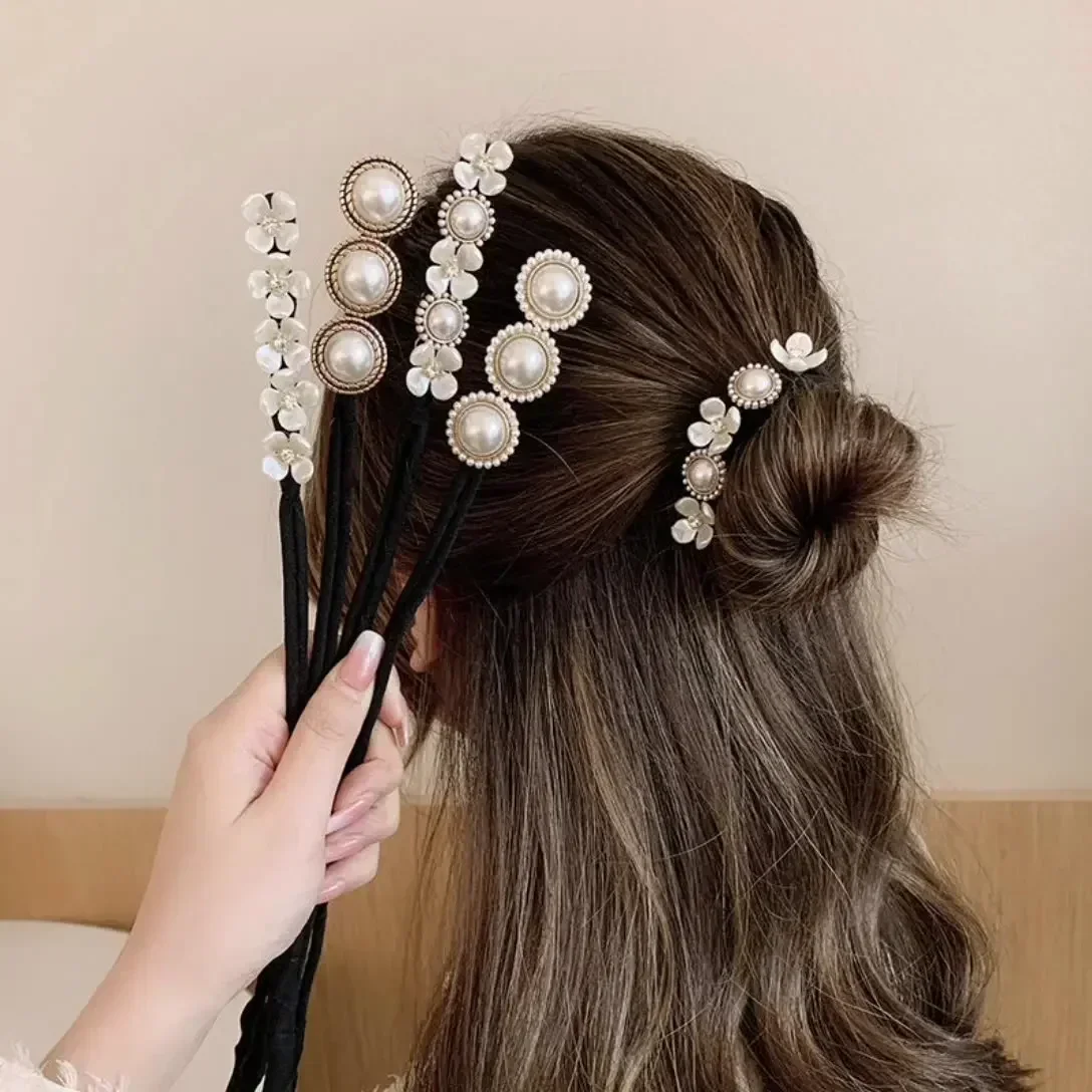 Bigoudi coréen pour femmes, accessoires de coiffure, épingle à cheveux perle fleur élégante, chignon, outils de tressage de Hairgrip