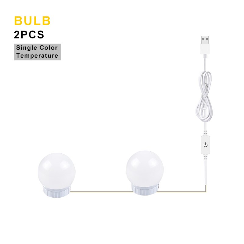 5v usb sminkespejl pære hollywood sminkelampe dæmpbar 6 10 14 pærer sæt toiletbord spejl lampe naturhvid 4000k: 2 pærer