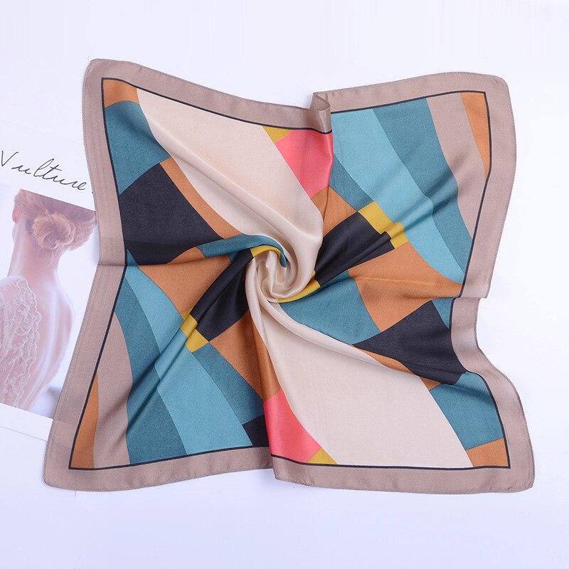 53 x 53 geometritryck flygvärdinna tryck dam siden twill halsduk satin fyrkantig slips dam foulard femme handduk bufanda sjal