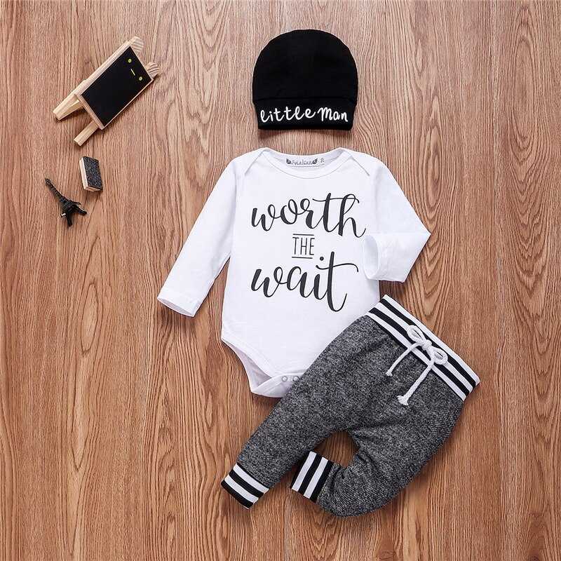 Neugeborenen Baby Junge Kleidung setzt 3 stücke Kleinen Bruder Langarm knapp drucken Strampler Schlauch Hüte Outfit Kleidung