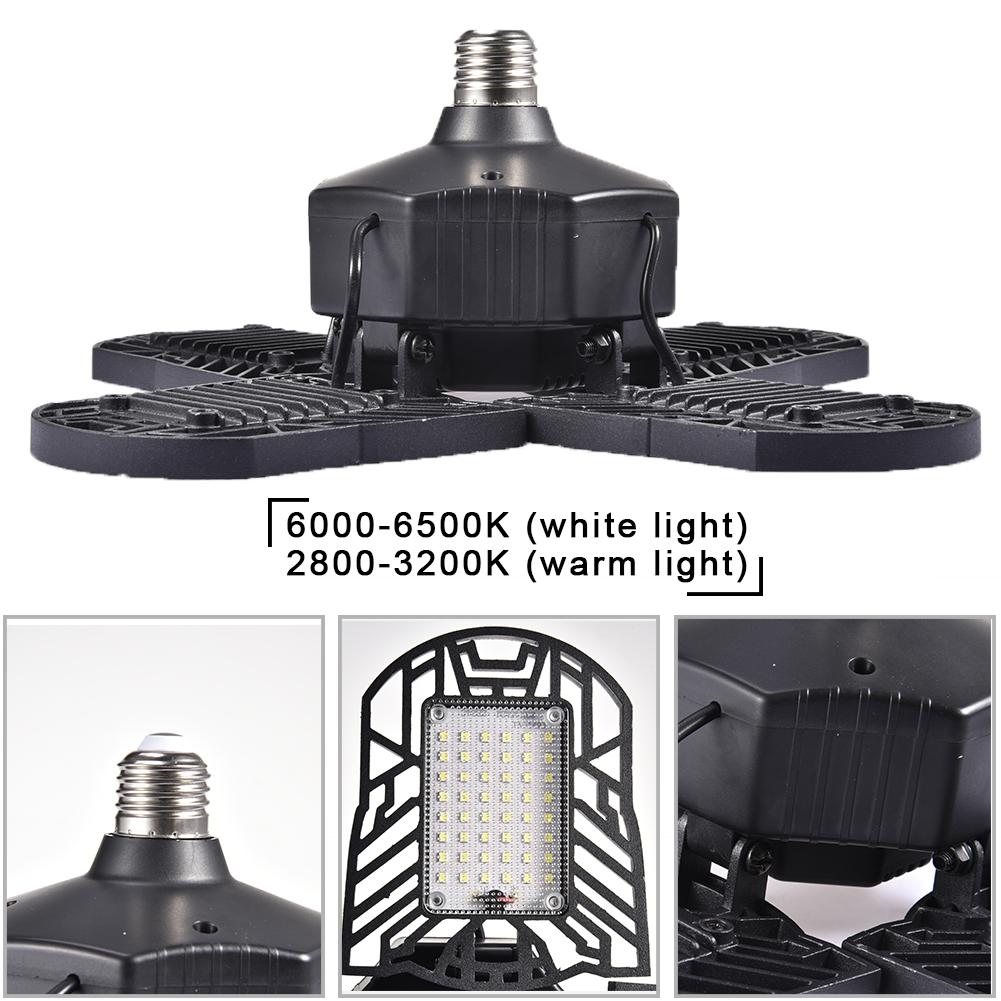 Deformable LED Garage Light 120w Super Bright Industrial Lamp With 4 Adjustable Panels E27 High Bay Light For Workshop Warehouse