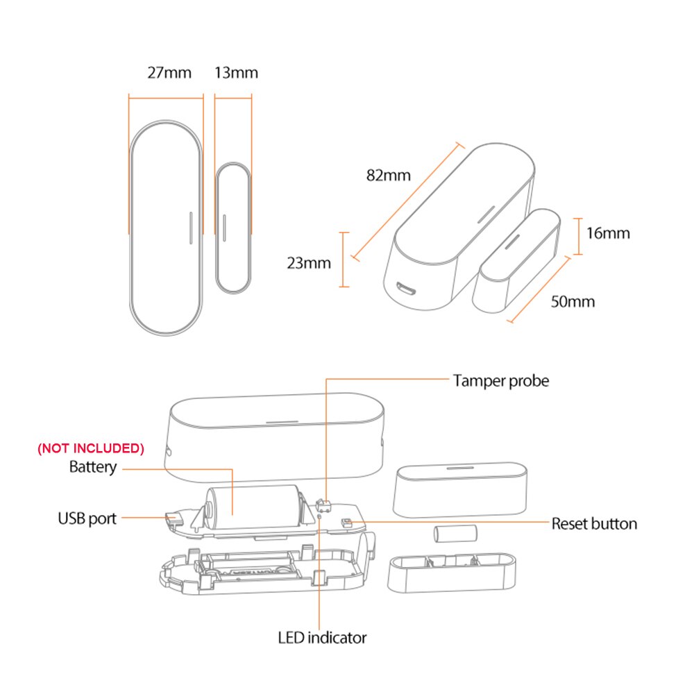 Smart Door Sensor with Tamper-proof Door&Window Sensor with Notification Reminder Home Security Zigbee Work With Gateway