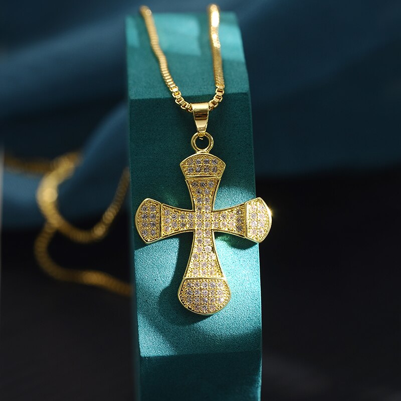 Retro Classic Shiny Crystal Cross Necklace for Women Cubic Zirconia Cross Choker Pendants Female Religious Jesus Jewelry: 8